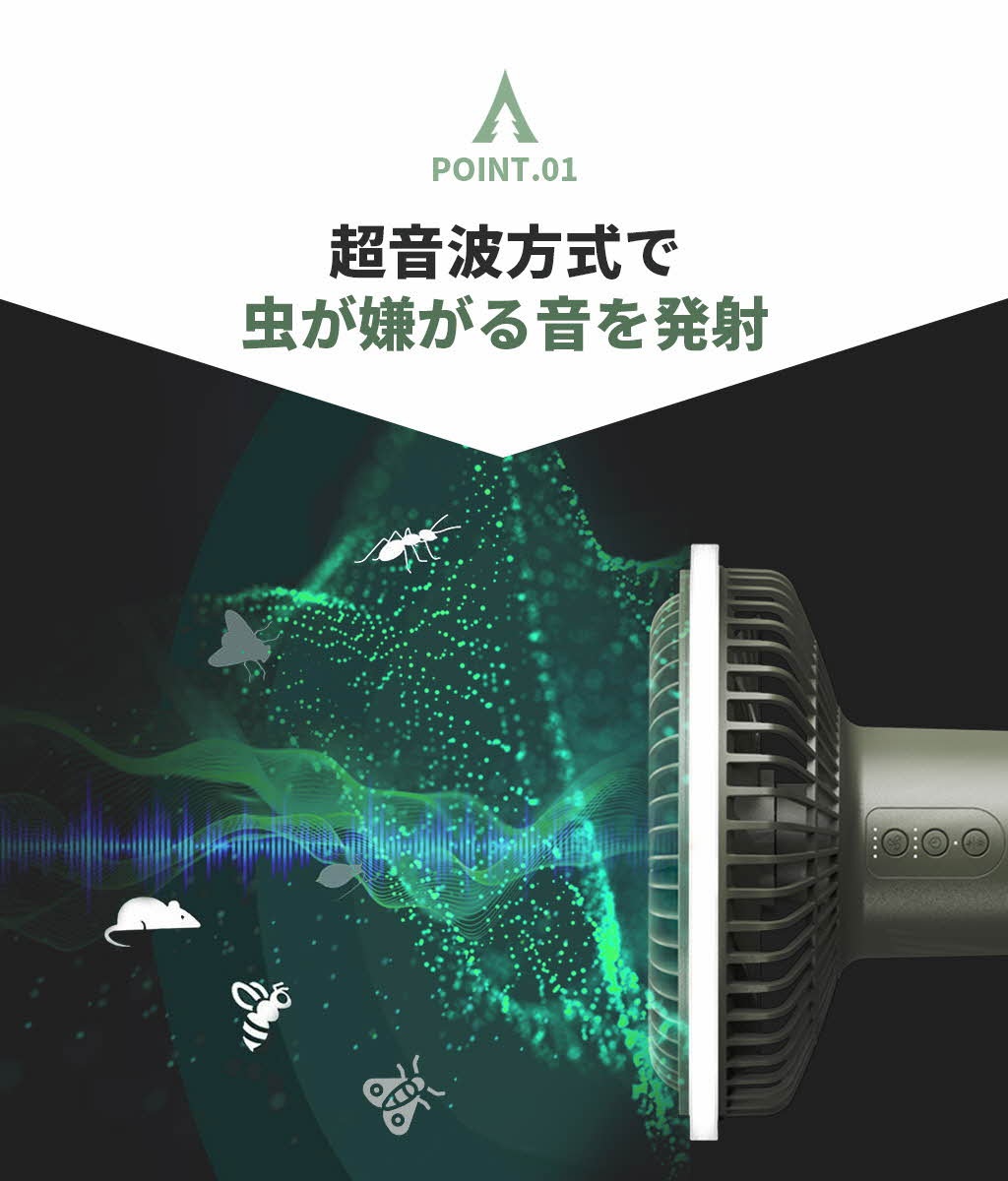 KRUCA 多機能 キャンピングファン [虫よけ超音波 最大42時間 置く・持つ・吊るす・照らす] |  | 04