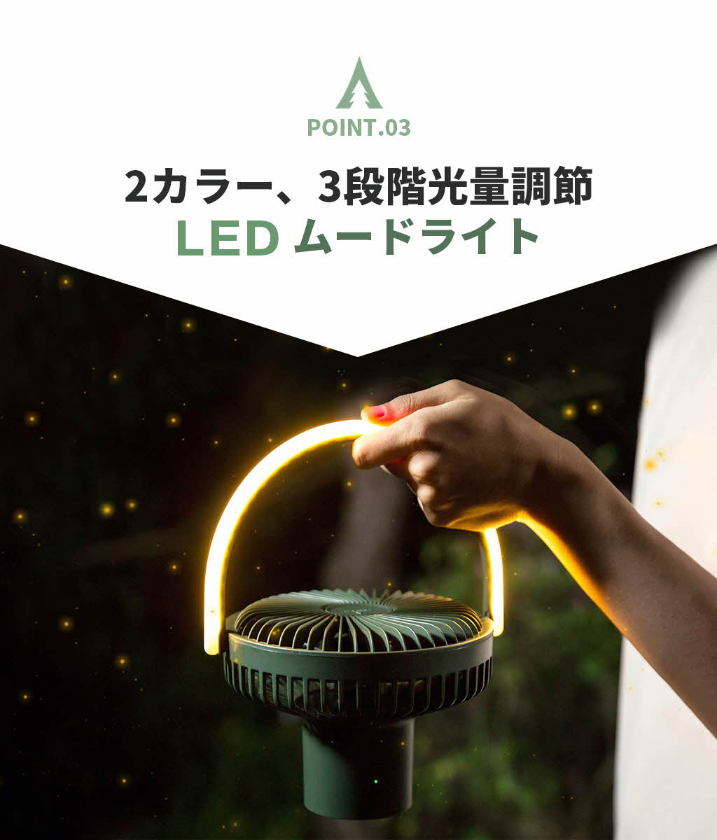 KRUCA 多機能 キャンピングファン [虫よけ超音波 最大42時間 置く・持つ・吊るす・照らす] |  | 08