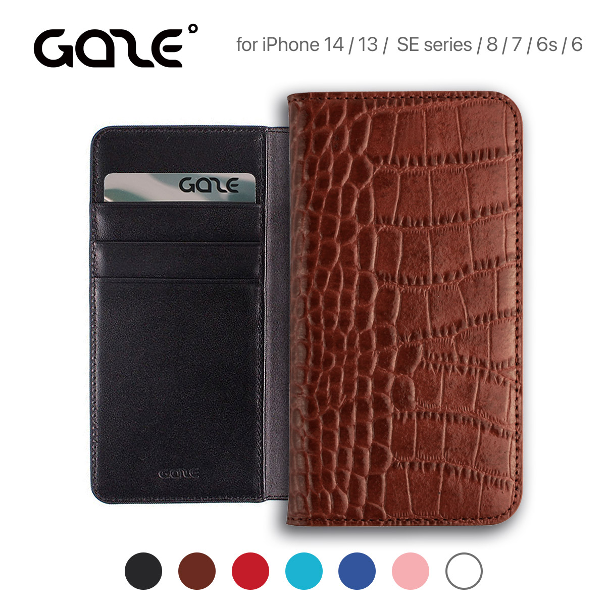 iPhone 14_14 Pro_13 ケース【手帳型 本革】クロコダイル型押しカバー GAZE Vivid Croco Diary for iPhone SE3第3世代 SE2第2世代 /8/7/6s/6 高級革 天然牛革｜mycaseshop