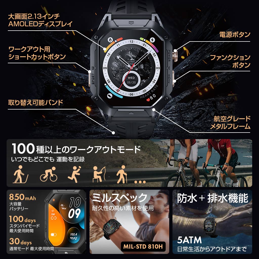 HAYLOU スマートウォッチ IRON N1 通常25日使用可能 日本語対応 5ATM防水 |  | 01