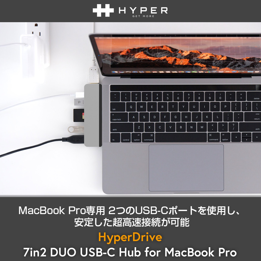 USB Type C hub mac ハブ HyperDrive 7in2 DUO USB-C Hub for MacBook Pro 40Gb/s 高速データ転送 4K PD機能 HDMI変換アダプター USB 3.1ポート HYPER++｜mycaseshop｜02