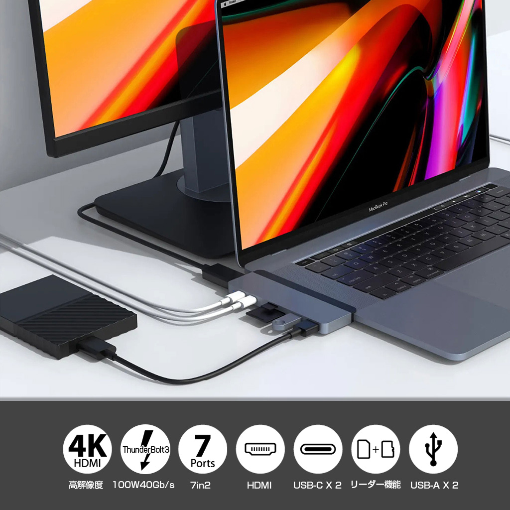 USB Type C hub mac ハブ HyperDrive 7in2 DUO USB-C Hub for MacBook Pro 40Gb/s 高速データ転送 4K PD機能 HDMI変換アダプター USB 3.1ポート HYPER++｜mycaseshop｜04