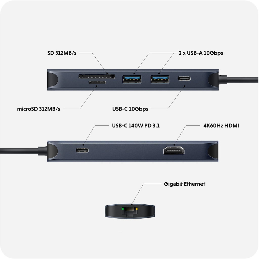 HyperDrive Next 8 Port USB-C ハブ c-type hub パススルー HDMI 140W USB-A PD 3.1 macbookハブ 拡張ハブ 8ポート｜mycaseshop｜02