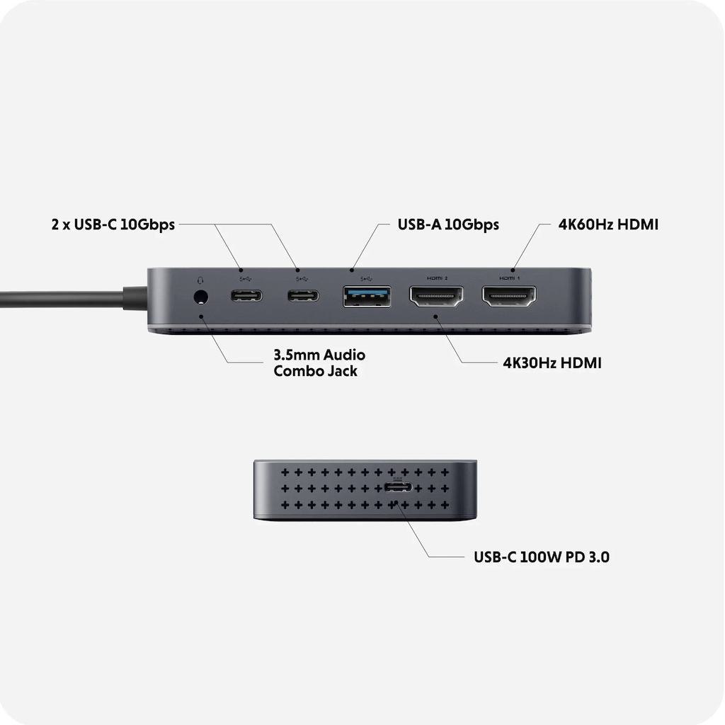 HyperDrive Next Dual 4K HDMI 7 Port USB-C ハブ デュアルディスプレイ パススルー HDMI 100W USB-A PD M1 M2 M3 MacBook 拡張ハブ 7ポート｜mycaseshop｜02