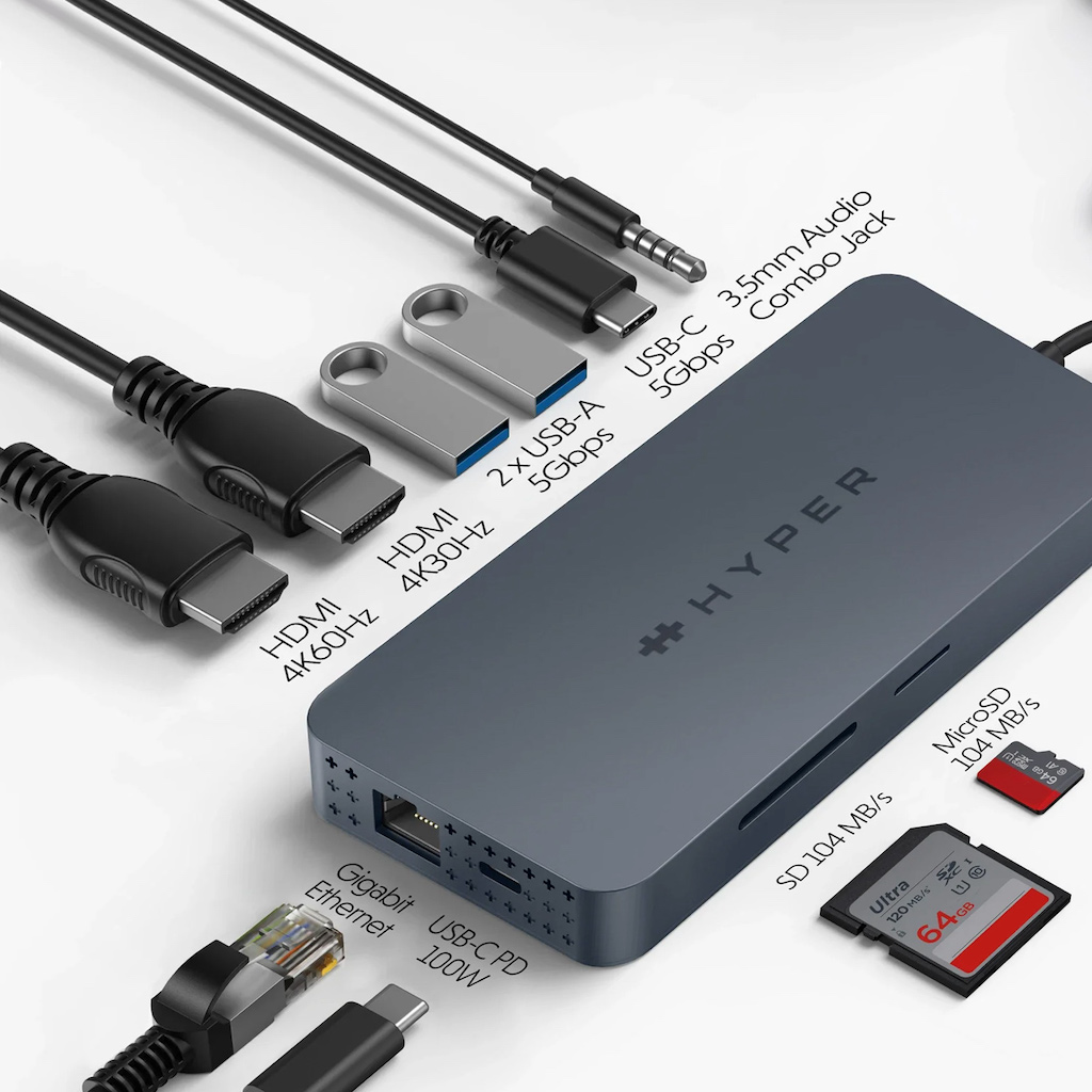 HyperDrive Next Dual 4K HDMI 10 Port USB-C ハブ For M1 M2 and M3 MacBooks デュアルディスプレイ パススルー｜mycaseshop｜02