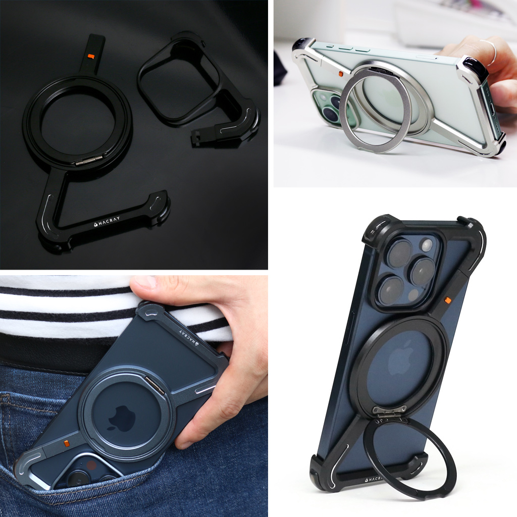 【HACRAY公式】[iPhone 16 / 16 Pro / 16 Pro Max 用] 360 RingStand アルミ・ブラック（リングスタンド）ケース for iPhone 16 / 15 / 14 シリーズ |  | 12