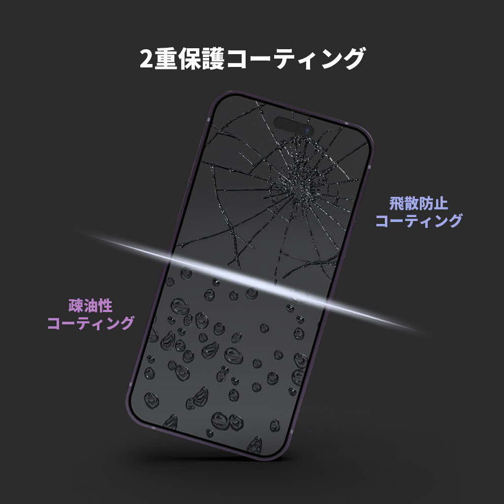 【miak公式】iPhone16 / 16 Pro 覗き見防止 ガラスフィルム 2枚入り 硬度9H のぞき見防止フィルム  アイフォン16 15 14 シリーズ プライバシー 保護シート |  | 08