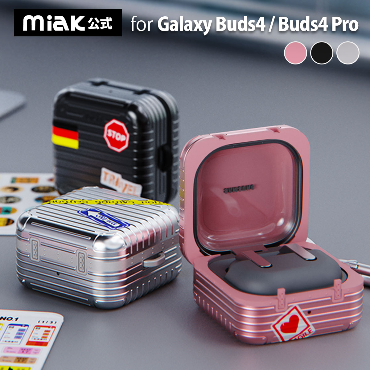 [Galaxy Buds4/Buds4 Pro�p] miak �L�����[�P�[�X [�Z�p���[�g�\�� �ϏՌ���d�\�� �J���r�i�t�� �f�R�V�[������ LED�\�� ���C�����X�[�d�Ή�]