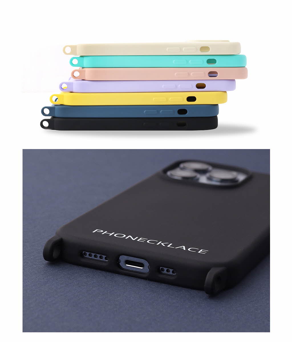 アイフォン15プロ ロープ ネックストラップ付き シリコンケース