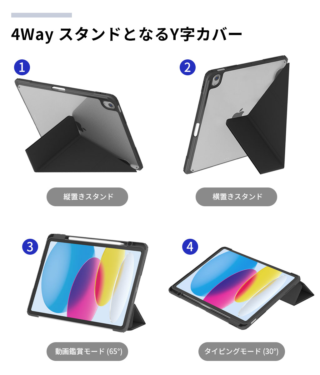 TF7 4Way クリア Yカバー for iPad 10.9 ipad 第10世代 10.9インチ用