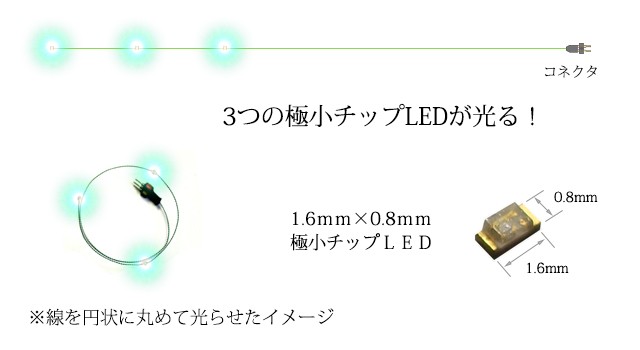 チップＬＥＤランプ3連 緑（高輝度） ロングサイズ410mm 【極細リード線＆コネクタ付】 :1608G0203-250:マイクラフト - 通販 -  Yahoo!ショッピング