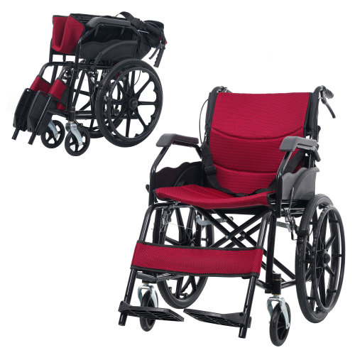 介助用車椅子 黒&赤いドット 介助用車椅子 黒&赤いドット 車椅子 超軽量 介助用 コンパクト 介助用