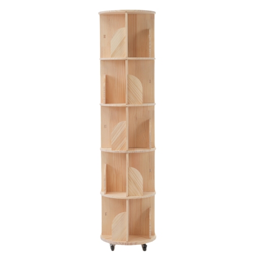 5段　360°回転式本棚　絵本棚 天然木 無垢材　漫画 ブックシェルフ Amazon｜本棚 (回転式本棚) 絵本棚 天然木 漫画 ブックシェルフ (5段