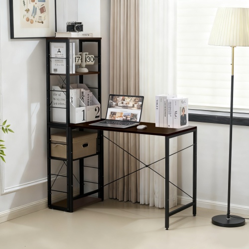 パソコンデスク パソコンラック ハイタイプ パソコンデスク 幅75cm スリム ハイタイプ 収納ラック付き 棚付き 本棚