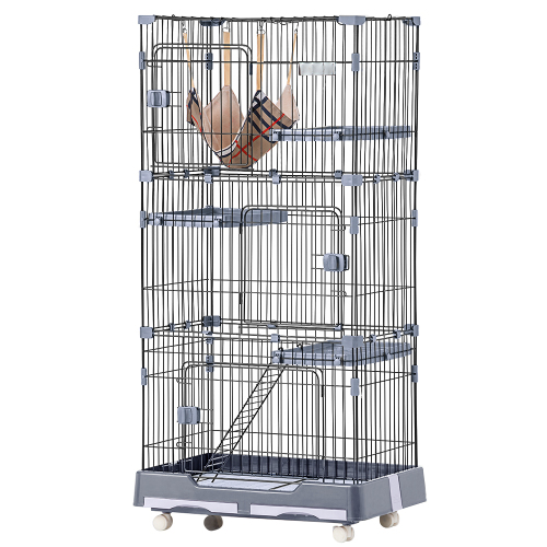 BTM 【全品10%OFF】猫 ケージ 3段 キャスター付き 猫ゲージ トレイ 猫