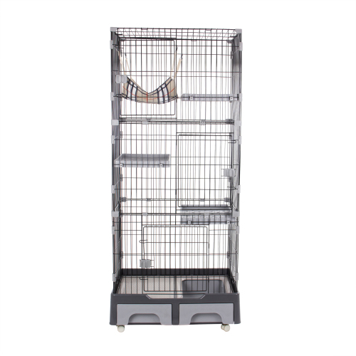 BTM 猫 ケージ トイレ付 ハンモック付 収納型 キャットケージ 3段 猫