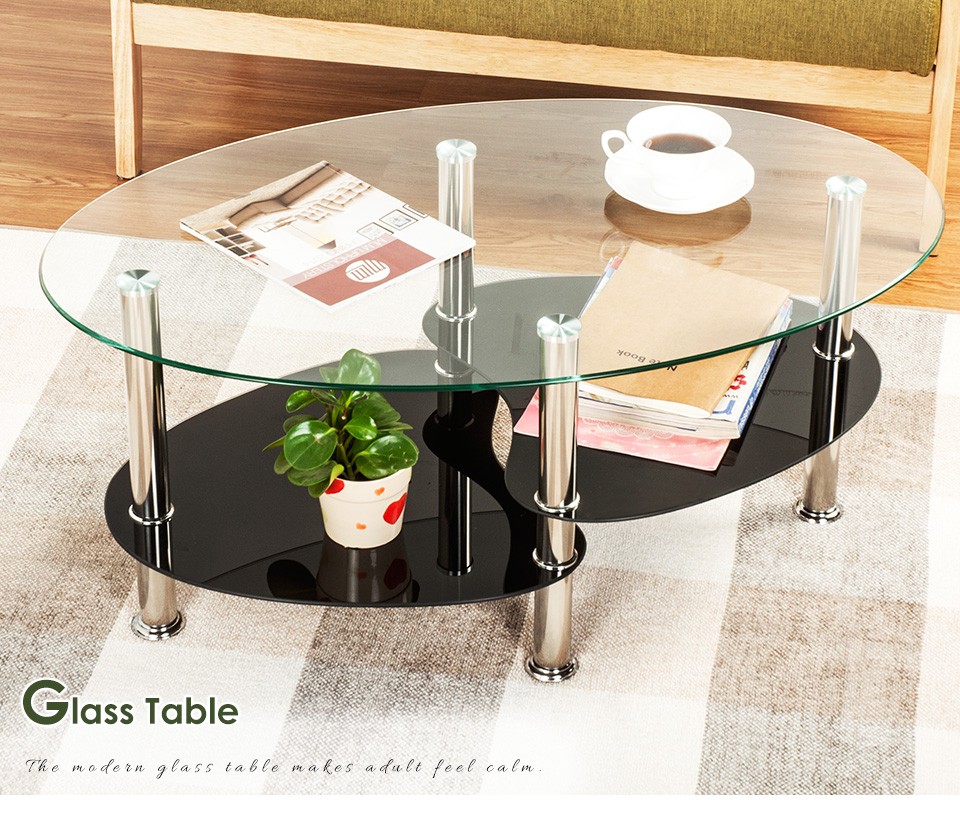 センターテーブル ローテーブル ガラス 楕円 リビング 高級感 北欧