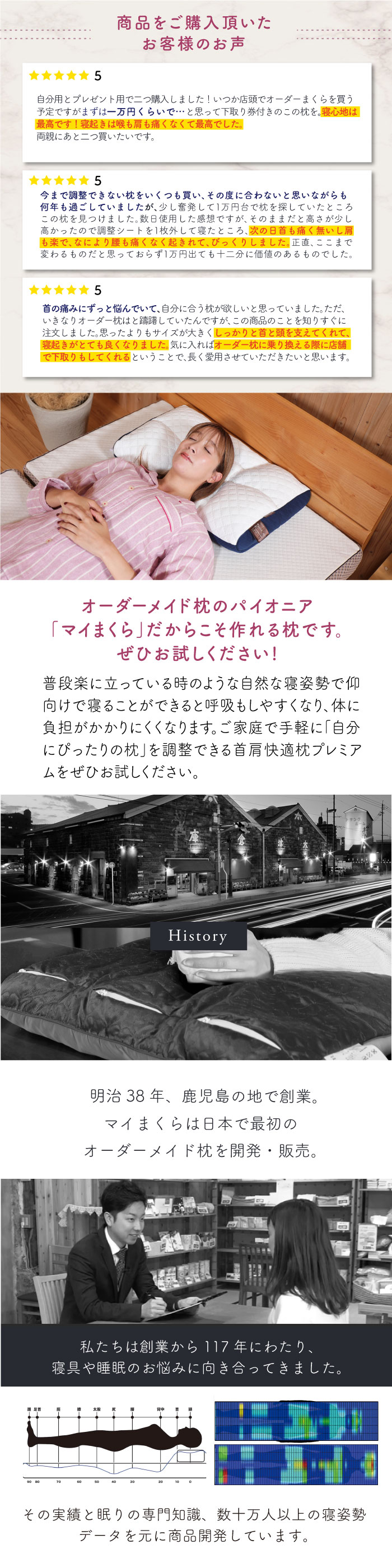 商品をご購入頂いたお客様のお声-マイまくらは日本で最初のオーダーメード枕を開発・販売