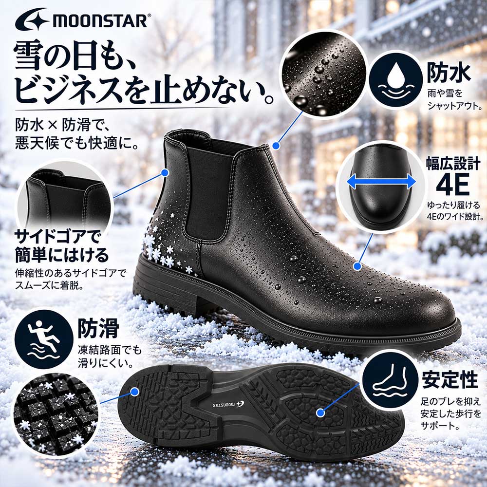 MoonStar（ムーンスター） 防水 防滑 サイドゴアブーツ BW4659 4E 幅広