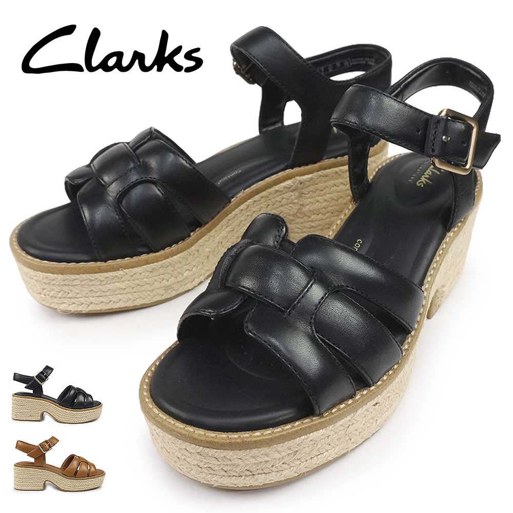 CLARKS ストラップ サンダル ヒール 3cm ブラック ベージュ 5435-a1.jpg