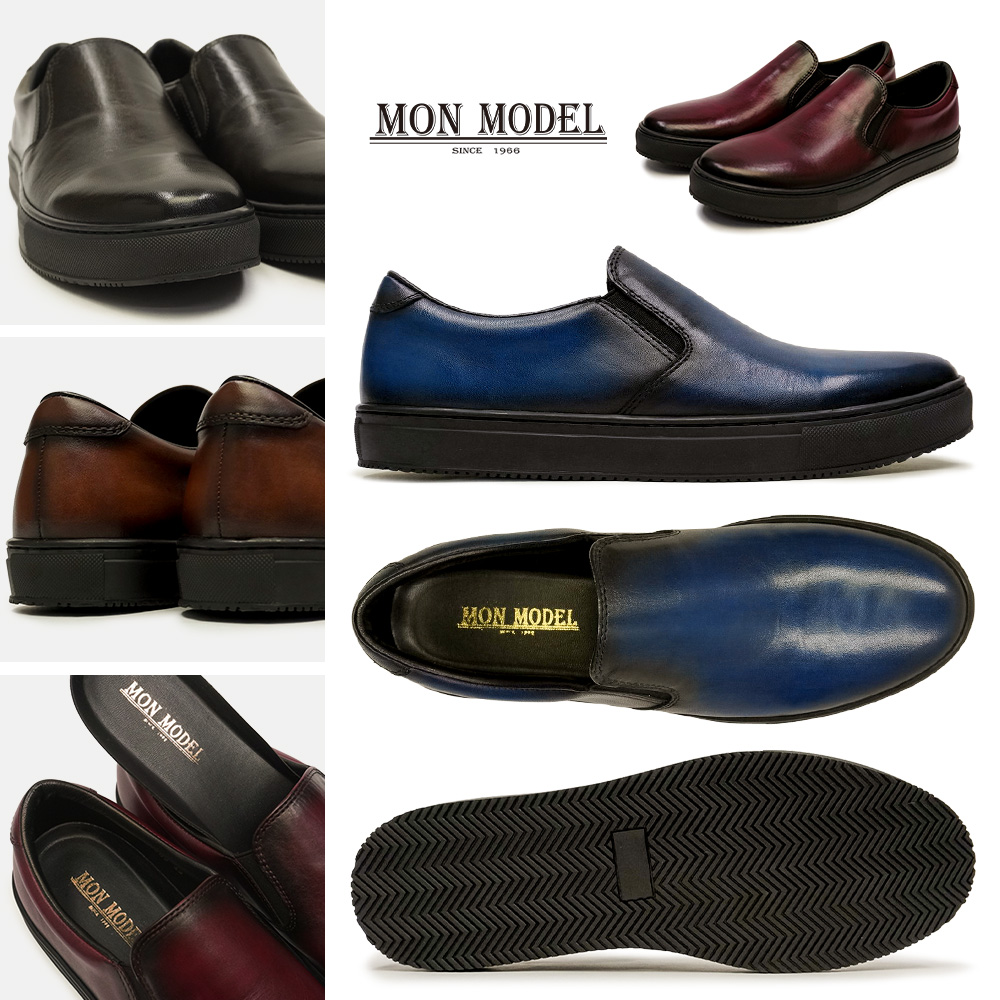 MonModel メンズ レザースニーカー MO-1902 千手染 スリッポン 本革