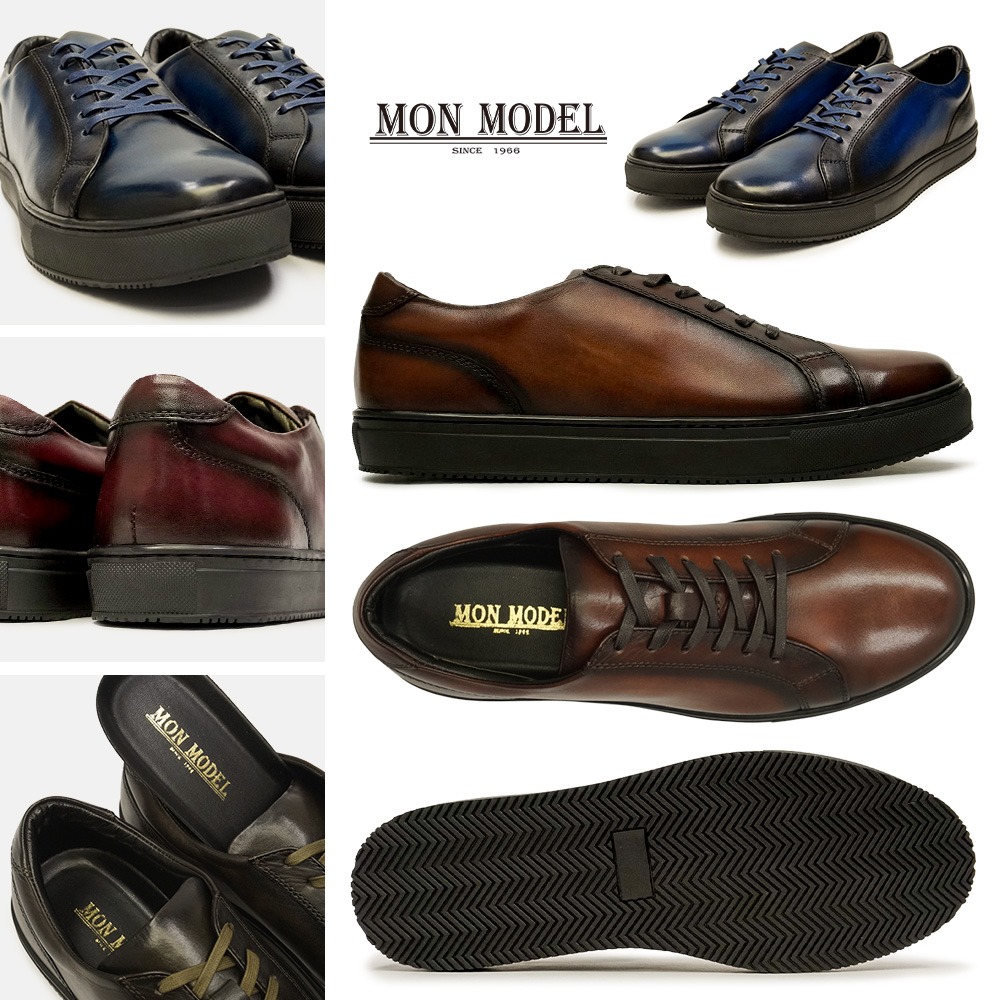 MonModel メンズ レザースニーカー MO-1903 千手染 レースアップ 本革