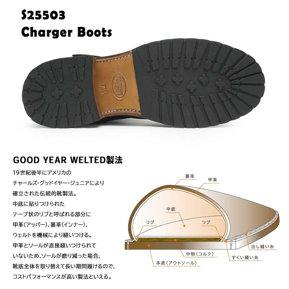 ショット 防水 メンズ エンジニアブーツ Charger Boots S25503 本革 ワンスターコレクションの画像