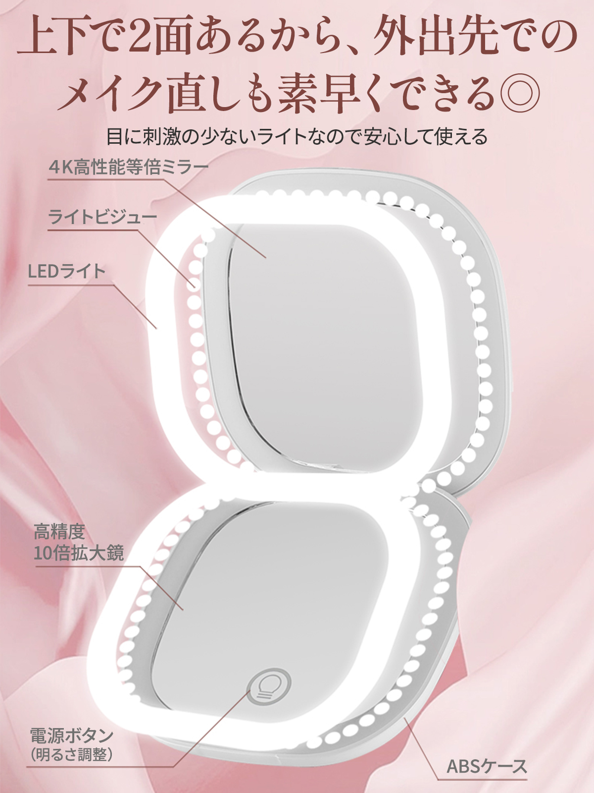女優ミラー コンパクト 化粧鏡 メイクミラー 10倍 拡大鏡 LEDミラー