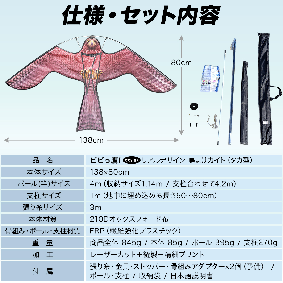 ビビっ鷹！ 鳥よけ カイト 鷹 凧 防鳥具 鳥追いカイト 4m イーグル