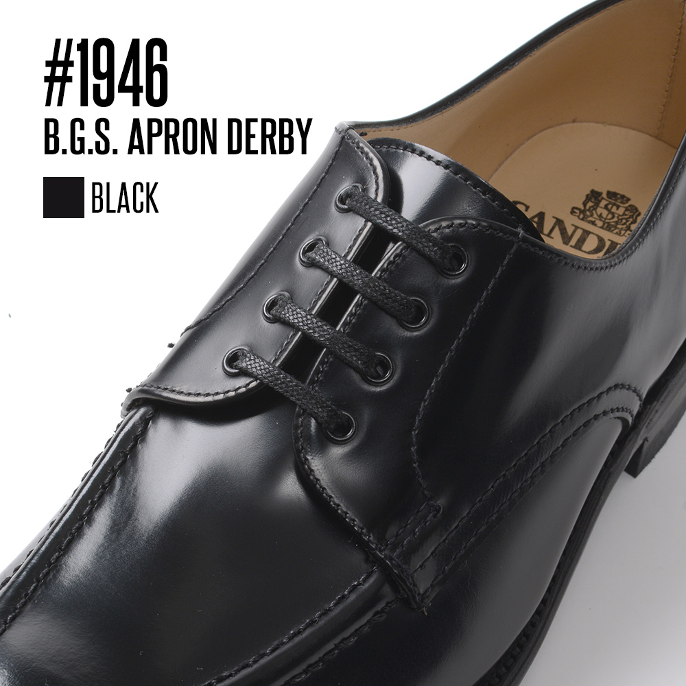 2704【極美品】サンダース エプロンダービー ローファー UK5.5 ブラック Sanders “Apron Derby Shoe”エプロン ダービーシューズ
