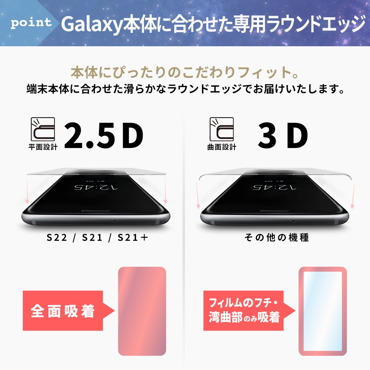 Galaxy S24 S23 Ultra ガラス フィルム galaxy S23 ultra フィルム S20 S10 全面 Note10 Note9 S9 S8 ギャラクシー 液晶 画面 保護 湾曲 滑らか 3D フルサイズ｜mywaysmart｜14