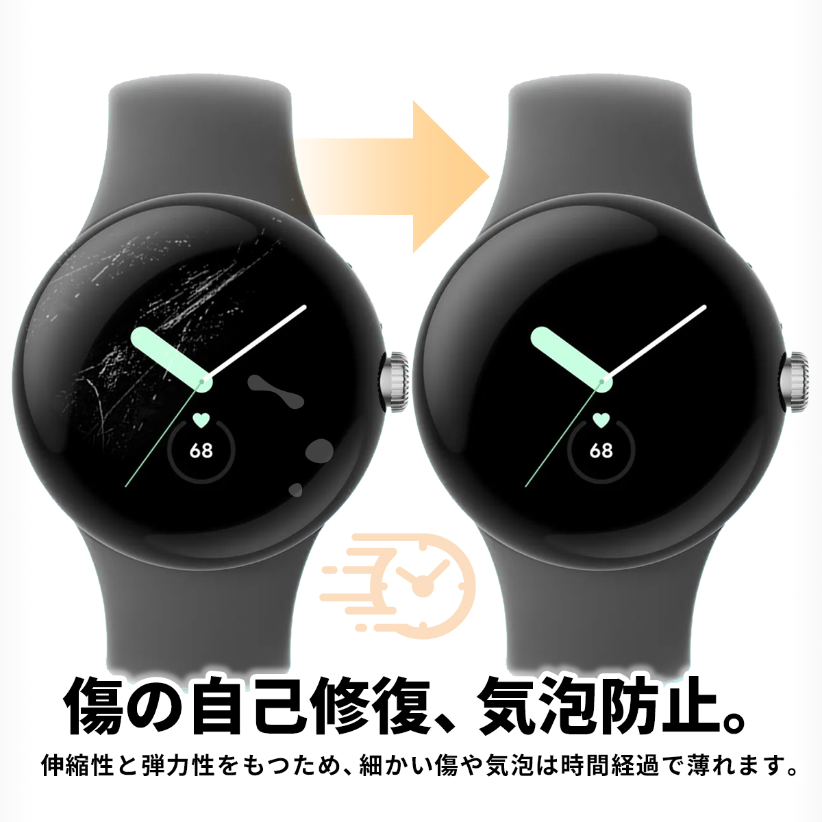 日本限定日本限定Google Pixel Watch フィルム 2枚入 カバー 保護フィルム グーグル ピクセル ウォッチ 液晶 耐衝撃 傷防止 気泡  防止 自己修復 スマートウォッチ 透明 クリア スマートウォッチアクセサリー