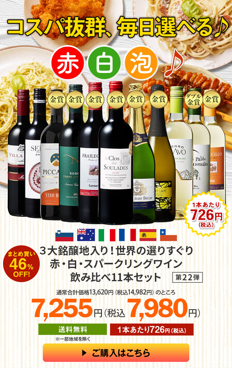 3大銘醸地入り!世界の赤・白・スパークリングワイン飲み比べ11本セット 第22弾