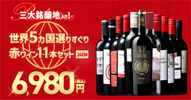 【特別送料無料】３大銘醸地入り！世界選りすぐり赤ワイン１１本セット240弾