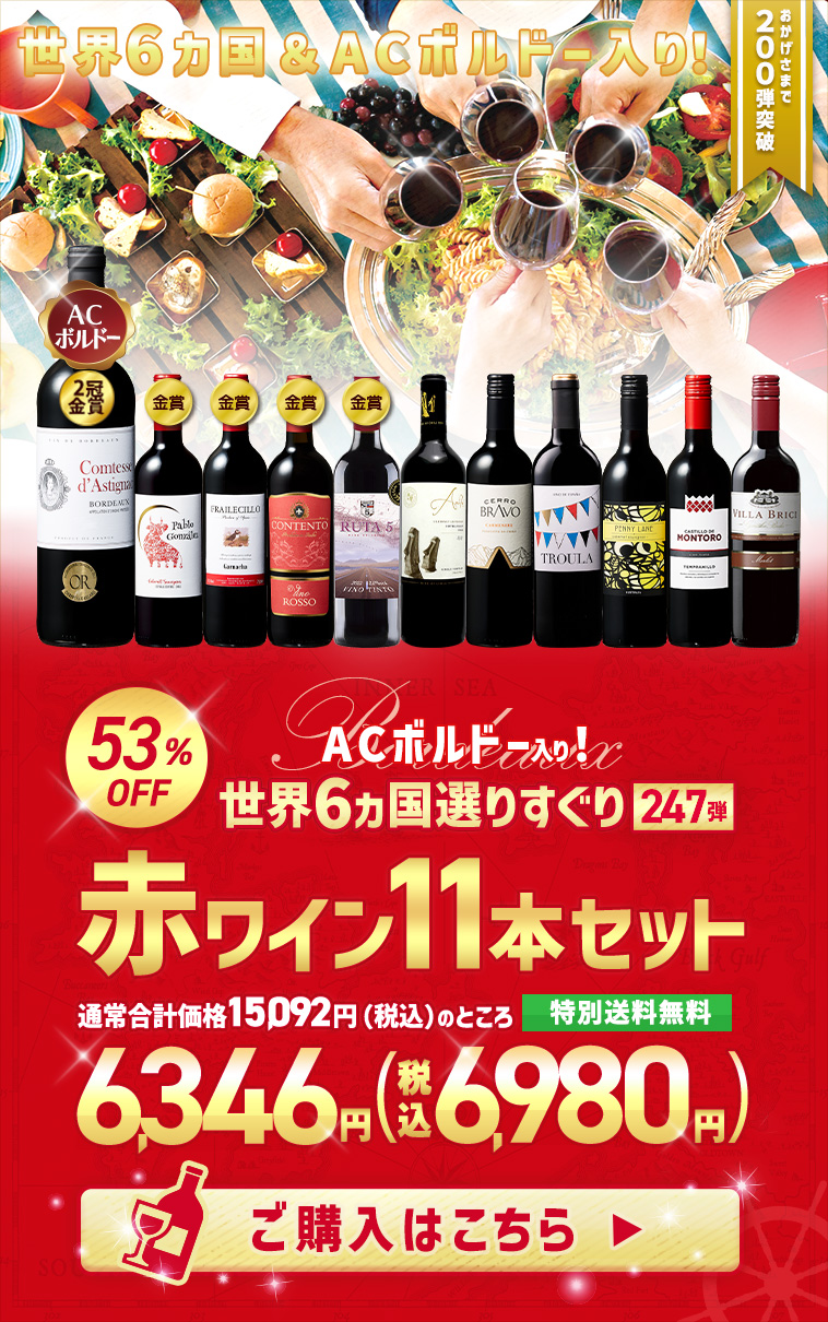 【特別送料無料】３大銘醸地入り！世界選りすぐり赤ワイン１２本セット247弾