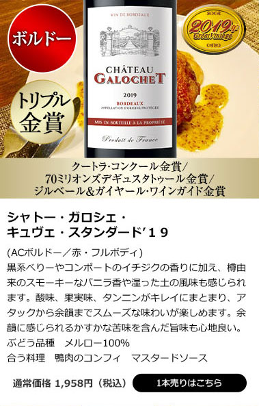 シャトー・ガロシェ・キュヴェ・スタンダード’１９(ACボルドー／赤・フルボディ)