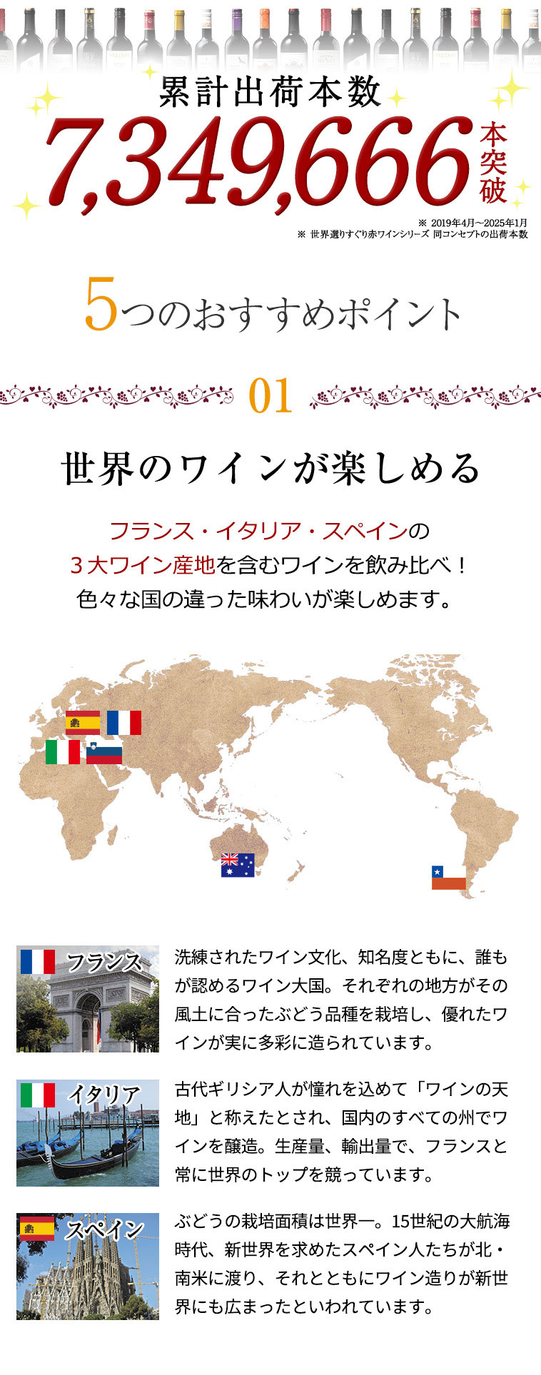 5つのおすすめポイント　1．世界のワインが楽しめる