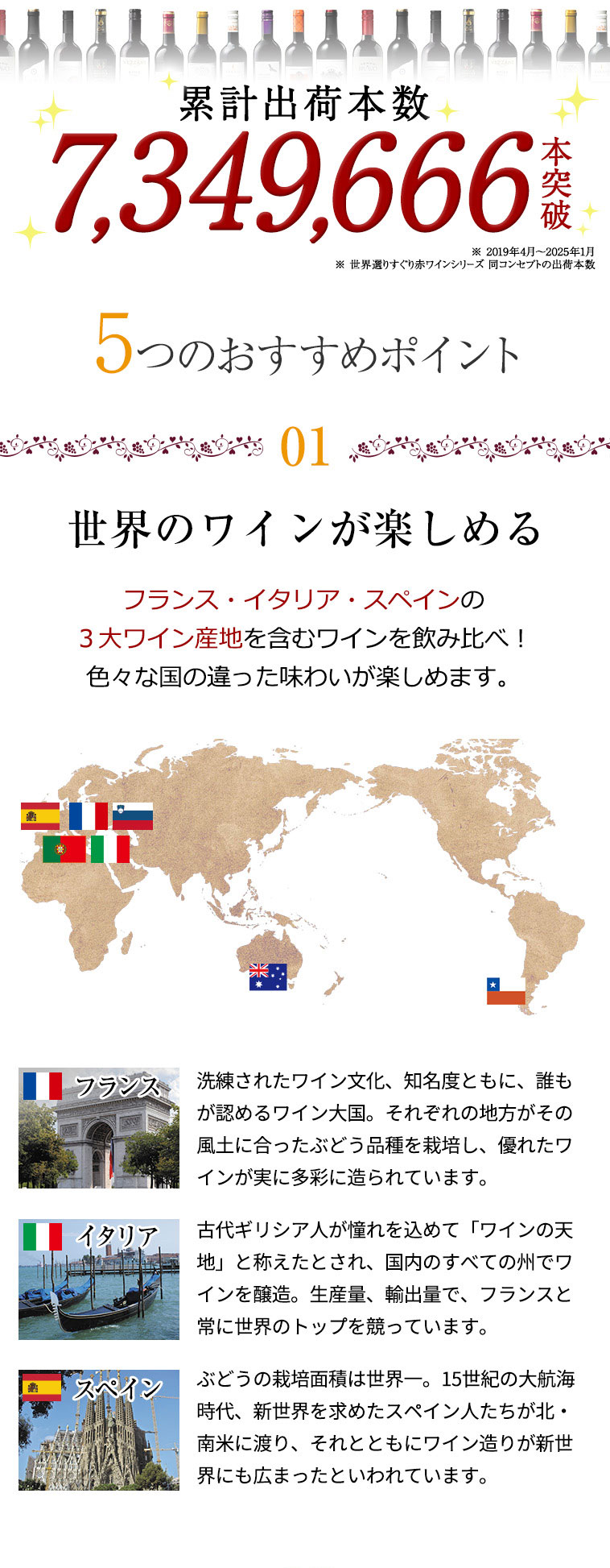 5つのおすすめポイント　1．世界のワインが楽しめる