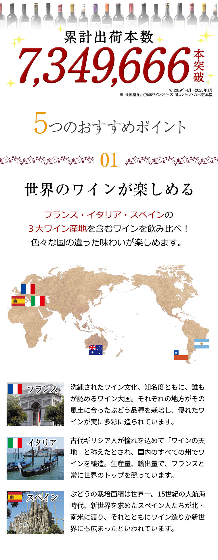 5つのおすすめポイント 1.世界のワインが楽しめる