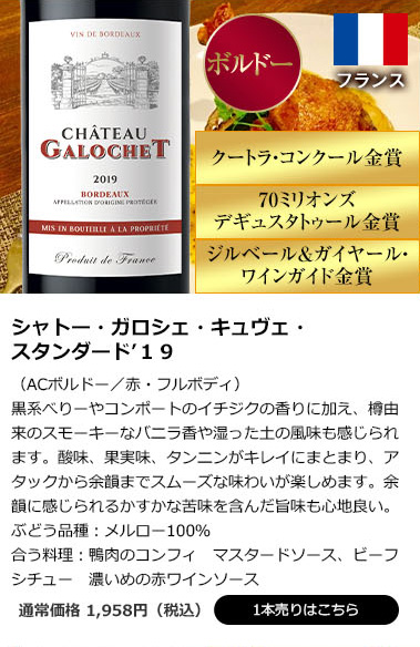 シャトー・ガロシェ・キュヴェ・スタンダード’19(ACボルドー/赤・フルボディ)