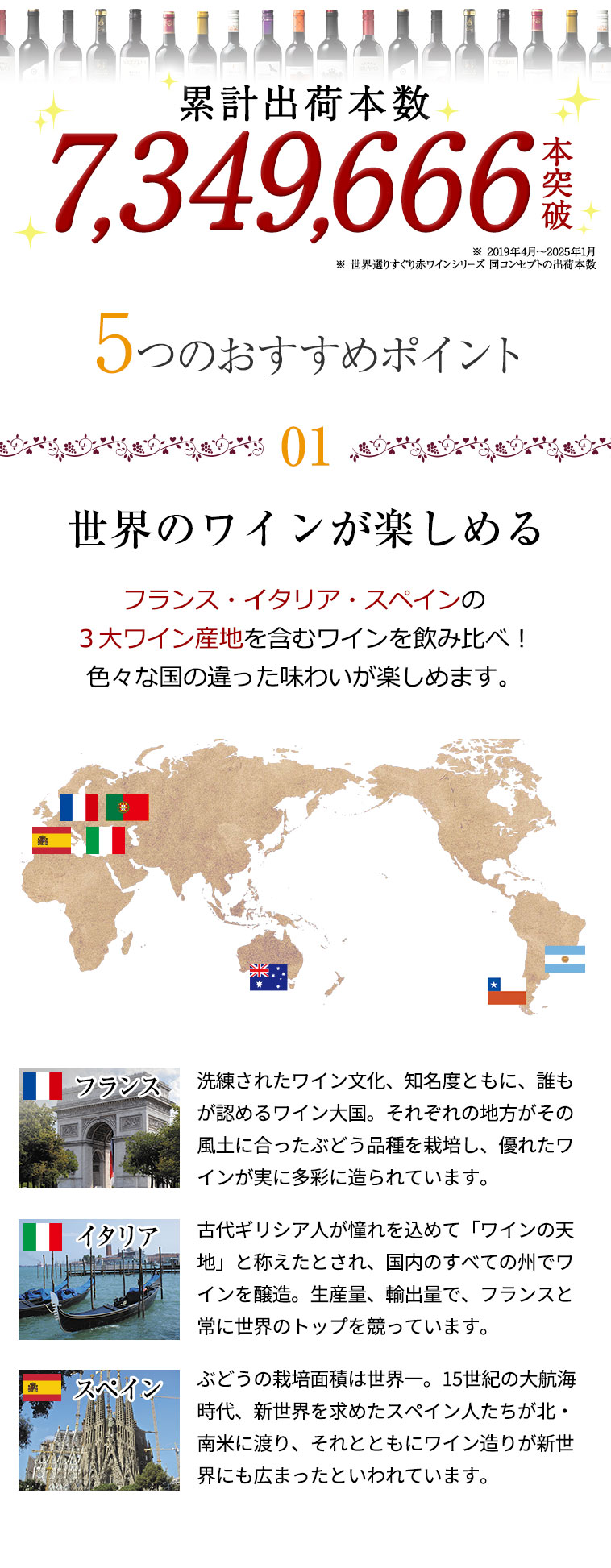 5つのおすすめポイント 1.世界のワインが楽しめる