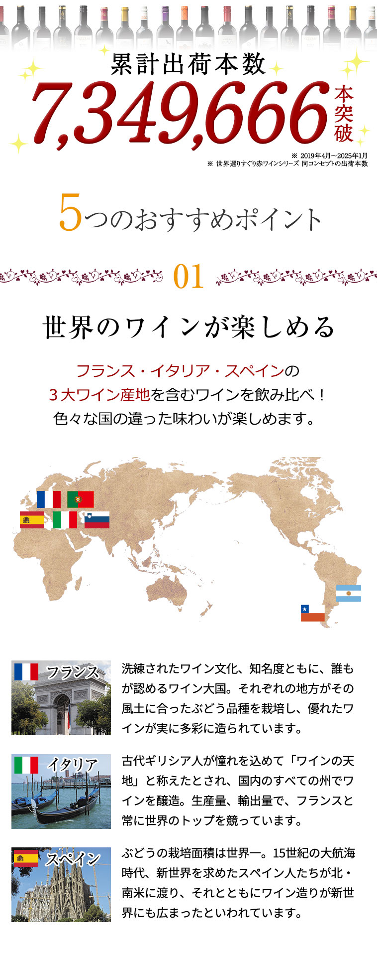 5つのおすすめポイント 1.世界のワインが楽しめる