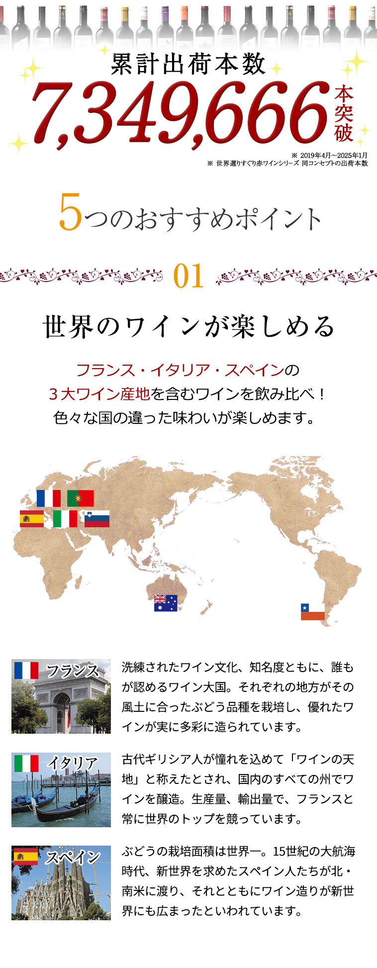 5つのおすすめポイント　1．世界のワインが楽しめる