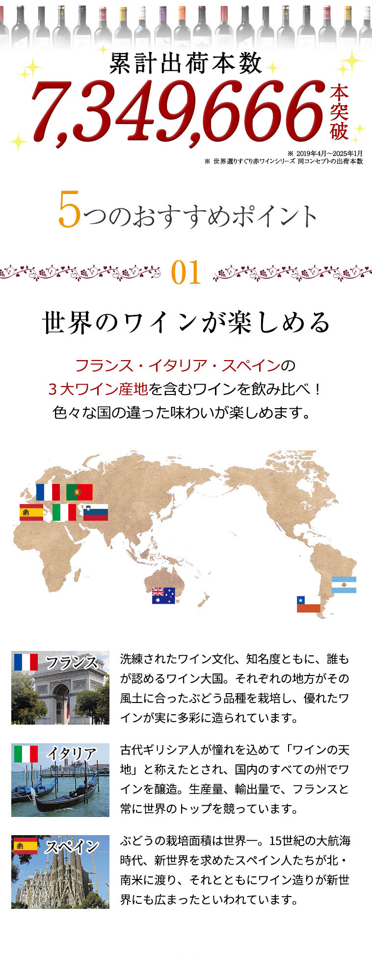 5つのおすすめポイント　1．世界のワインが楽しめる