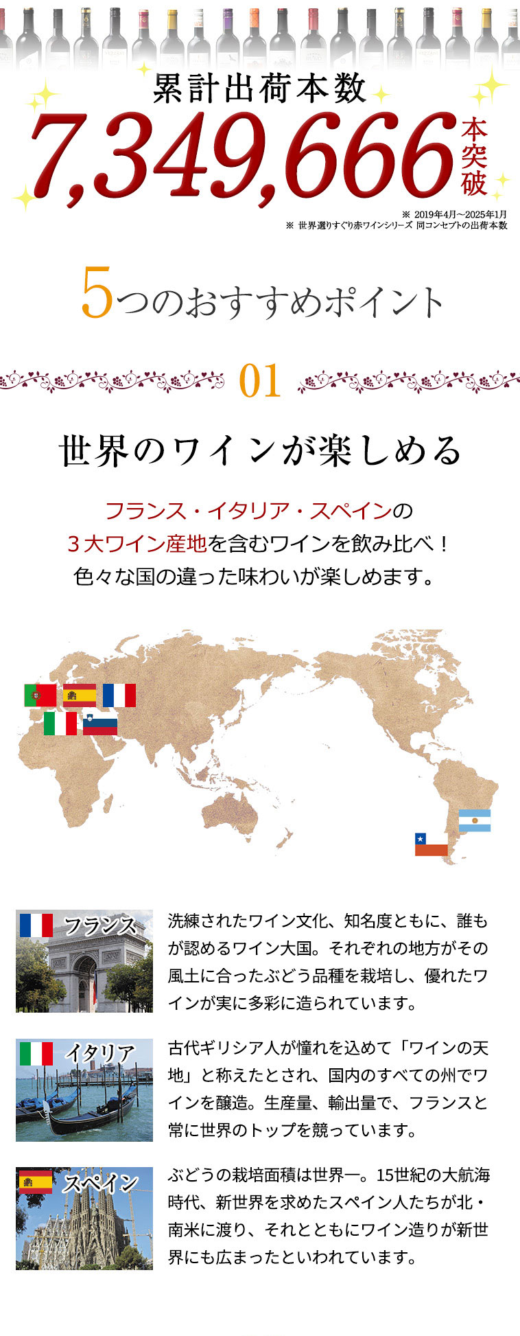 5つのおすすめポイント 1.世界のワインが楽しめる