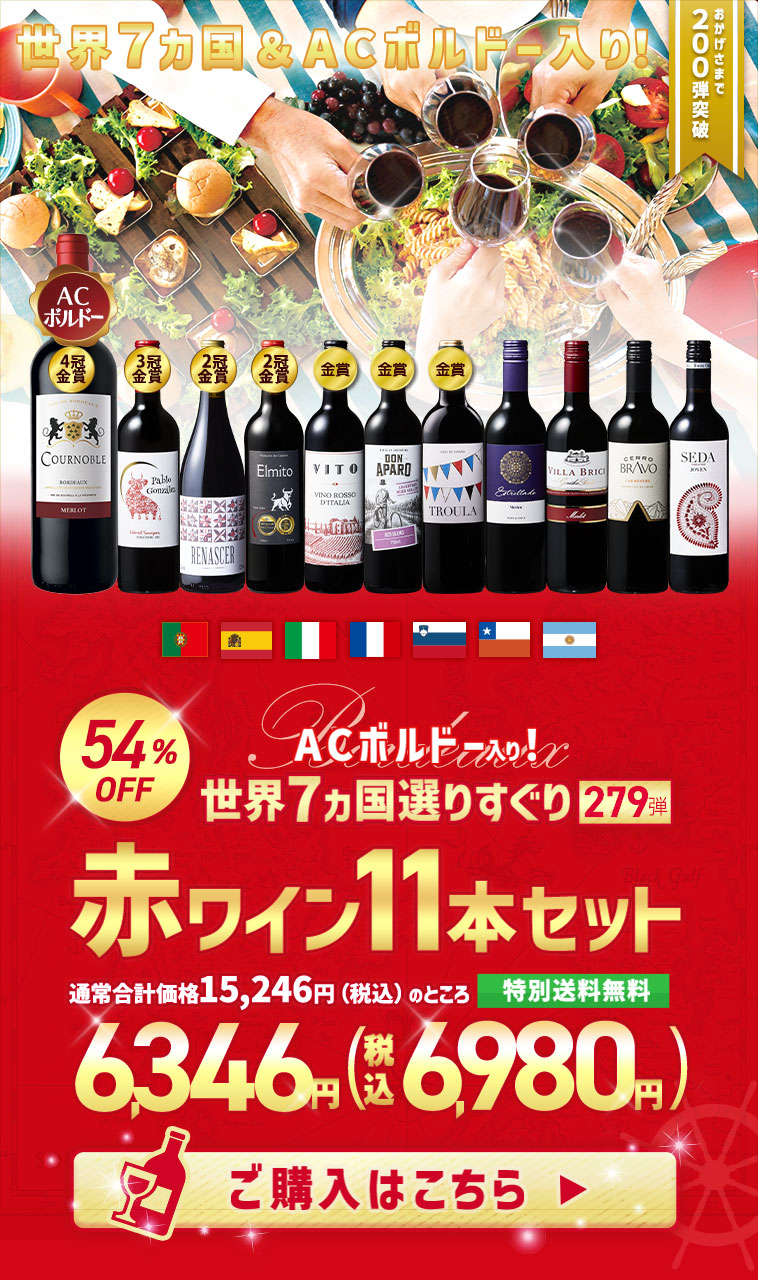 【特別送料無料】3大銘醸地入り!世界選りすぐり赤ワイン11本セット 第279弾