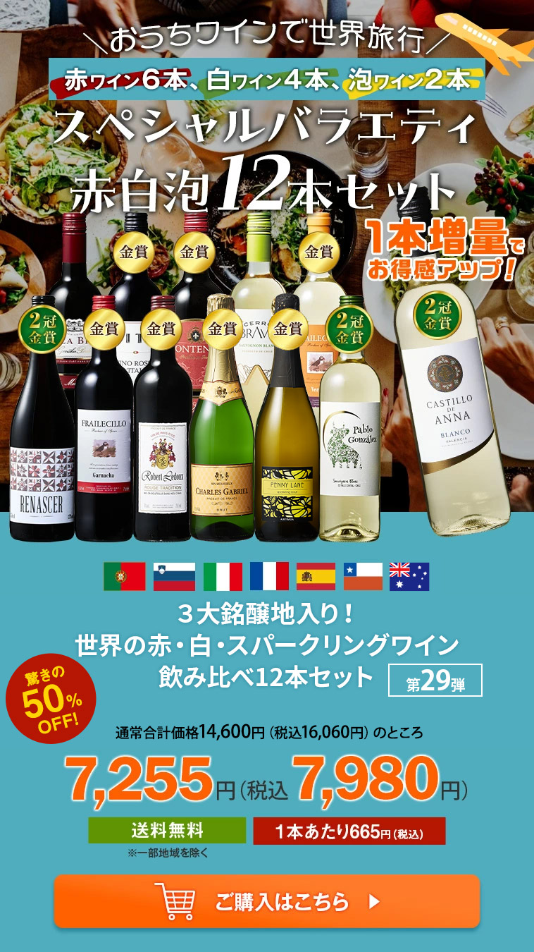 ３大銘醸地入り！世界の赤・白・スパークリングワイン飲み比べ12本セット 第29弾