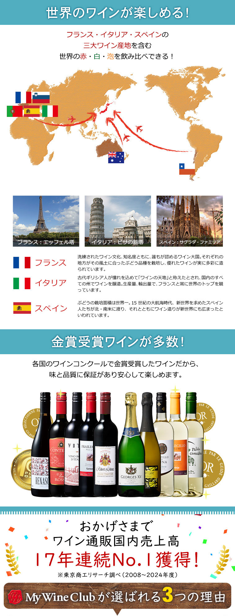 世界のワインが楽しめる！金賞ワインが多数！/ワイン通販国内売上高17年連続No.1獲得！
