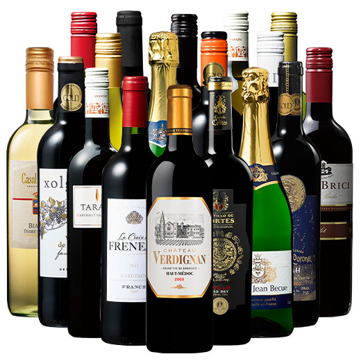 ワイン ワインセット 15年熟成格上オー・メドック＆金総獲得総数24個!世界の赤白泡18本セット 送料無料
