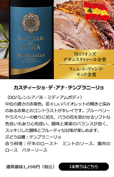 カスティージョ・デ・アナ・テンプラニーリョ（DOバレンシア／赤・ミディアムボディ）